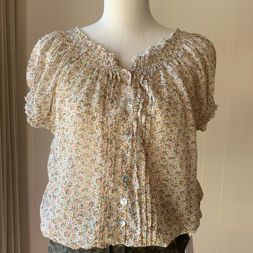 Boho top Floral Short Sleeves Blouse O/S